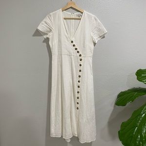 Madewell Linen Blend Button-Wrap Midi Dress